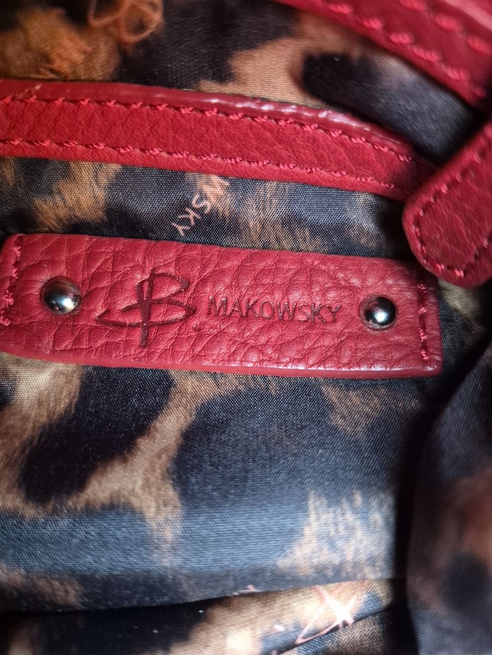 B. Makowsky Vintage Leather Studded Red Hobo Shoulder Bag - Picture 15 of 16